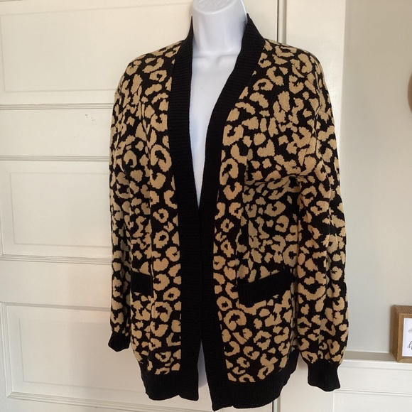 NWT Sugar POP leopard cotton blend cardigan sweater with large pockets size Med - Picture 2 of 16